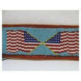 Excellent Old Vintage Native American Style Beaded Leather Belt w/American Flags