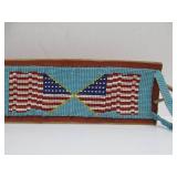 Excellent Old Vintage Native American Style Beaded Leather Belt w/American Flags