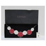 Large New in Box ZAWADI Ostrich Leather & Swarovski Necklace w/Box