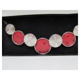 Large New in Box ZAWADI Ostrich Leather & Swarovski Necklace w/Box