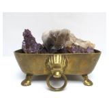 Vintage Footed Brass Bowl Full of Amethyst & Crystal Clusters