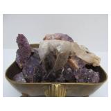 Vintage Footed Brass Bowl Full of Amethyst & Crystal Clusters