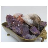 Vintage Footed Brass Bowl Full of Amethyst & Crystal Clusters