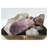 Vintage Footed Brass Bowl Full of Amethyst & Crystal Clusters
