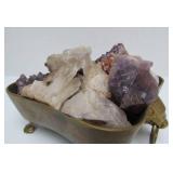 Vintage Footed Brass Bowl Full of Amethyst & Crystal Clusters
