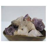 Vintage Footed Brass Bowl Full of Amethyst & Crystal Clusters