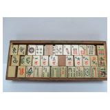 Set of Antique Hand Painted Mahjong Tiles in Dovetailed Wood Box