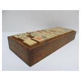 Set of Antique Hand Painted Mahjong Tiles in Dovetailed Wood Box