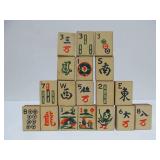 Set of Antique Hand Painted Mahjong Tiles in Dovetailed Wood Box