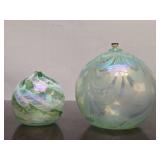 2 Very Nice Looking Iridescent Art Glass Oil Candles
