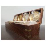 Solid Brass Nautical Set of 4 Cup & Saucer Sets w/Nice Wooden Case