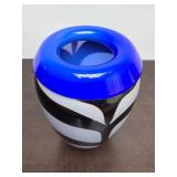 Very Nice Heavy Handblown Art Glass Vase - Black/White/Blue