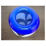 Very Nice Heavy Handblown Art Glass Vase - Black/White/Blue