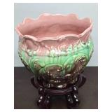 Vintage Art Pottery Planter w/Oriental Style Stand
