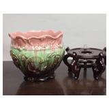 Vintage Art Pottery Planter w/Oriental Style Stand