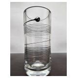 Large Heavy Vintage Kosta Boda Sweden Signed Glass Vase w/Black Spiral Design