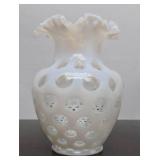 Vintage Fenton White Opalescent Coin Dot Glass Vase