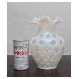 Vintage Fenton White Opalescent Coin Dot Glass Vase
