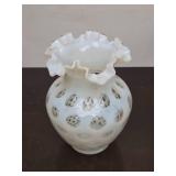 Vintage Fenton White Opalescent Coin Dot Glass Vase