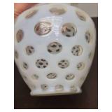 Vintage Fenton White Opalescent Coin Dot Glass Vase