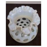 Vintage Fenton White Opalescent Coin Dot Glass Vase