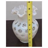 Vintage Fenton White Opalescent Coin Dot Glass Vase