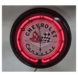 Working Neon CHEVROLET CORVETTE Round Advertising Clock
