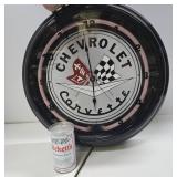 Working Neon CHEVROLET CORVETTE Round Advertising Clock