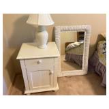 White Night Stand Cabinet with Mirror & Lamp White Night Stand Cabinet with Mirror & Lamp
