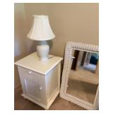 White Night Stand Cabinet with Mirror & Lamp White Night Stand Cabinet with Mirror & Lamp