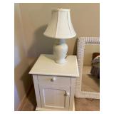 White Night Stand Cabinet with Mirror & Lamp White Night Stand Cabinet with Mirror & Lamp