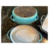 LeCreuset Pot, Decorative Casserole Pan, Vintage Wooden Pineapple tray & Baskets LeCreuset Pot, Decorative Casserole Pan, Vintage Wooden Pineapple tray & Baskets