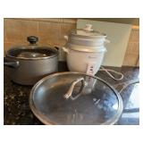 Calphalon Skillet, Large Cooking Pot, Toastmaker Rice Cooker & Glass Cutting Board Calphalon Skillet, Large Cooking Pot, Toastmaker Rice Cooker & Glass Cutting Board