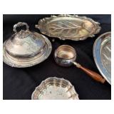 Beautiful Silver-Plated Items with Butter Dish, Trays, Wood Handled Sauce Warmer, Covered Dish Beautiful Silver-Plated Items with Butter Dish, Trays, Wood Handled Sauce Warmer, Covered Dish