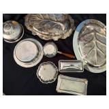 Beautiful Silver-Plated Items with Butter Dish, Trays, Wood Handled Sauce Warmer, Covered Dish Beautiful Silver-Plated Items with Butter Dish, Trays, Wood Handled Sauce Warmer, Covered Dish
