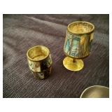Old Hall Shot Glasses From England & Abalone Mother of Pearl Glasses from Mexico Old Hall Shot Glasses From England & Abalone Mother of Pearl Glasses from Mexico
