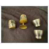 Old Hall Shot Glasses From England & Abalone Mother of Pearl Glasses from Mexico Old Hall Shot Glasses From England & Abalone Mother of Pearl Glasses from Mexico