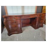 Elegant Inlaid Mahogany Executive Office Desk with Classical Carved Accent Elegant Inlaid Mahogany Executive Office Desk with Classical Carved Accent