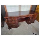 Elegant Inlaid Mahogany Executive Office Desk with Classical Carved Accent Elegant Inlaid Mahogany Executive Office Desk with Classical Carved Accent
