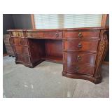 Elegant Inlaid Mahogany Executive Office Desk with Classical Carved Accent Elegant Inlaid Mahogany Executive Office Desk with Classical Carved Accent