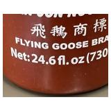 ID 4 - 3 Bottles of Flying Goose Brand Sriracha Hot Chilli Sauce (24.6 fl oz each) ID 4 - 3 Bottles of Flying Goose Brand Sriracha Hot Chilli Sauce (24.6 fl oz each)