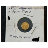 1865 Mexico 1 Peso Gold Coin 1865 Mexico 1 Peso Gold Coin
