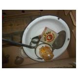 Box of misc vintage/antique items including buttons, marble pill crushing bowl (I also found the handle to smoosh them)