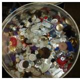 Box of misc vintage/antique items including buttons, marble pill crushing bowl (I also found the handle to smoosh them)