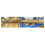 Box of misc tools, level and lamp