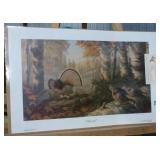 Vintage Currier and Ives colored print FROZEN UP and Sealed print Showoff grouse by Pettis
