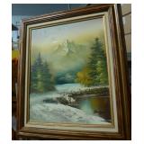 Nature oil on canvas, ocean oil on canvas and a foil world