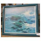 Nature oil on canvas, ocean oil on canvas and a foil world