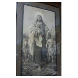 Antique print of jesus and sheep 18x28