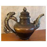 Vintage Tibetan Tea Kettle with Dragon Motif Handle and Spout